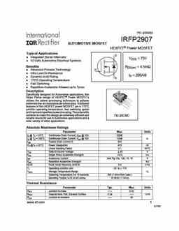 Irfp2907 PDF Datasheet ALL TRANSISTORS DATASHEET POWER MOSFET IGBT