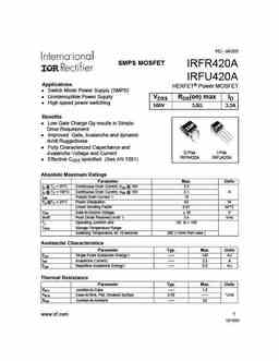 Irfr A Pdf Datasheet All Transistors Datasheet Power Mosfet Igbt