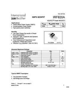 Irf A Pdf Datasheet All Transistors Datasheet Power Mosfet Igbt