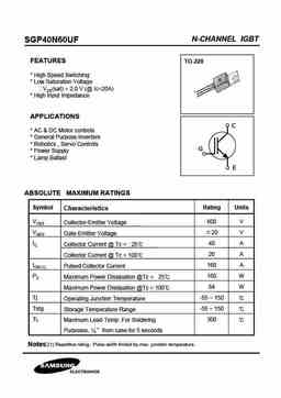 Sgo40n60uf Sam PDF Datasheet ALL TRANSISTORS DATASHEET POWER MOSFET