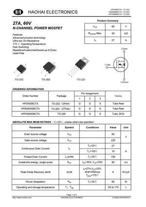 HPP400N06CTA MOSFET Datasheet pdf - Equivalent. Cross Reference Search