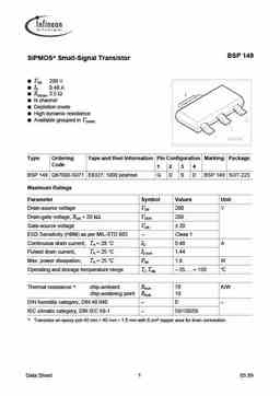 Bsp149 PDF Datasheet. ALL TRANSISTORS DATASHEET. POWER MOSFET, IGBT, IC ...