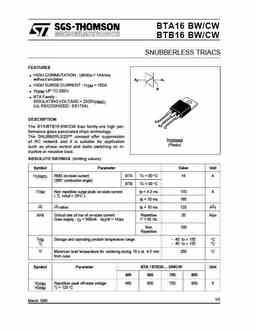 bta16b PDF datasheet. ALL TRANSISTORS DATASHEET. POWER MOSFET, IGBT, IC ...