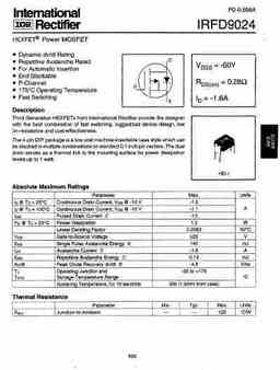 Irfd9024 PDF Datasheet. ALL TRANSISTORS DATASHEET. POWER MOSFET, IGBT ...