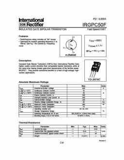 Irgpc50f PDF Datasheet. ALL TRANSISTORS DATASHEET. POWER MOSFET, IGBT ...