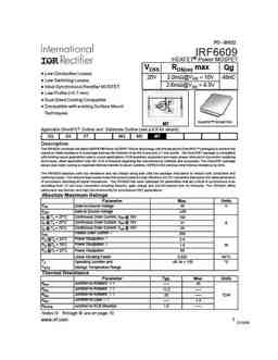 Irf6609 PDF Datasheet. ALL TRANSISTORS DATASHEET. POWER MOSFET, IGBT ...