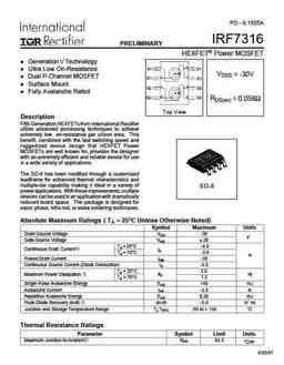 Irf7316 PDF Datasheet. ALL TRANSISTORS DATASHEET. POWER MOSFET, IGBT ...