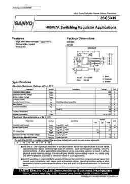 2sc3039 PDF datasheet. ALL TRANSISTORS DATASHEET. POWER MOSFET, IGBT ...